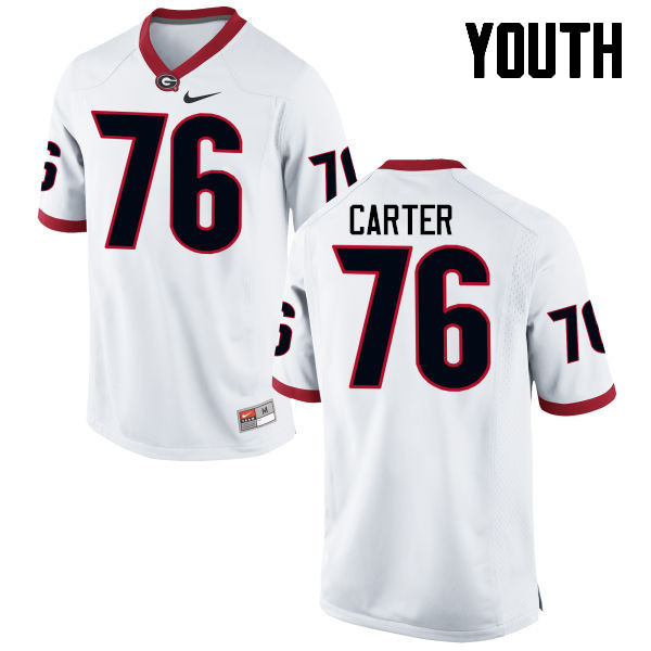 Youth Georgia Bulldogs #76 Michail Carter College Football Jerseys-White